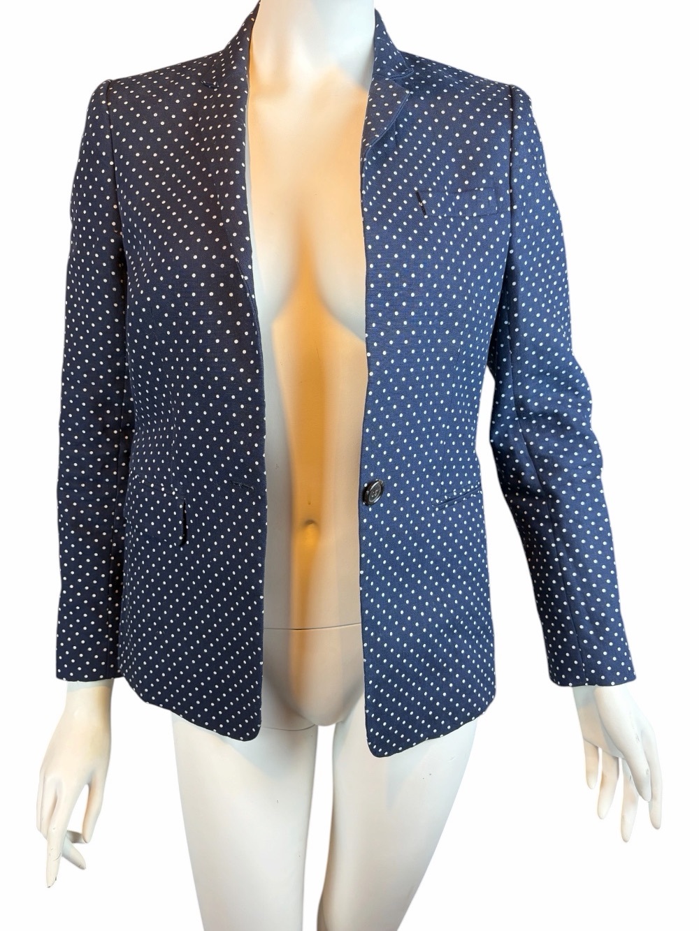 J. Crew Linen Polka Dot Regent Blazer Women's Tailored Fitted Pure Linen Navy 2